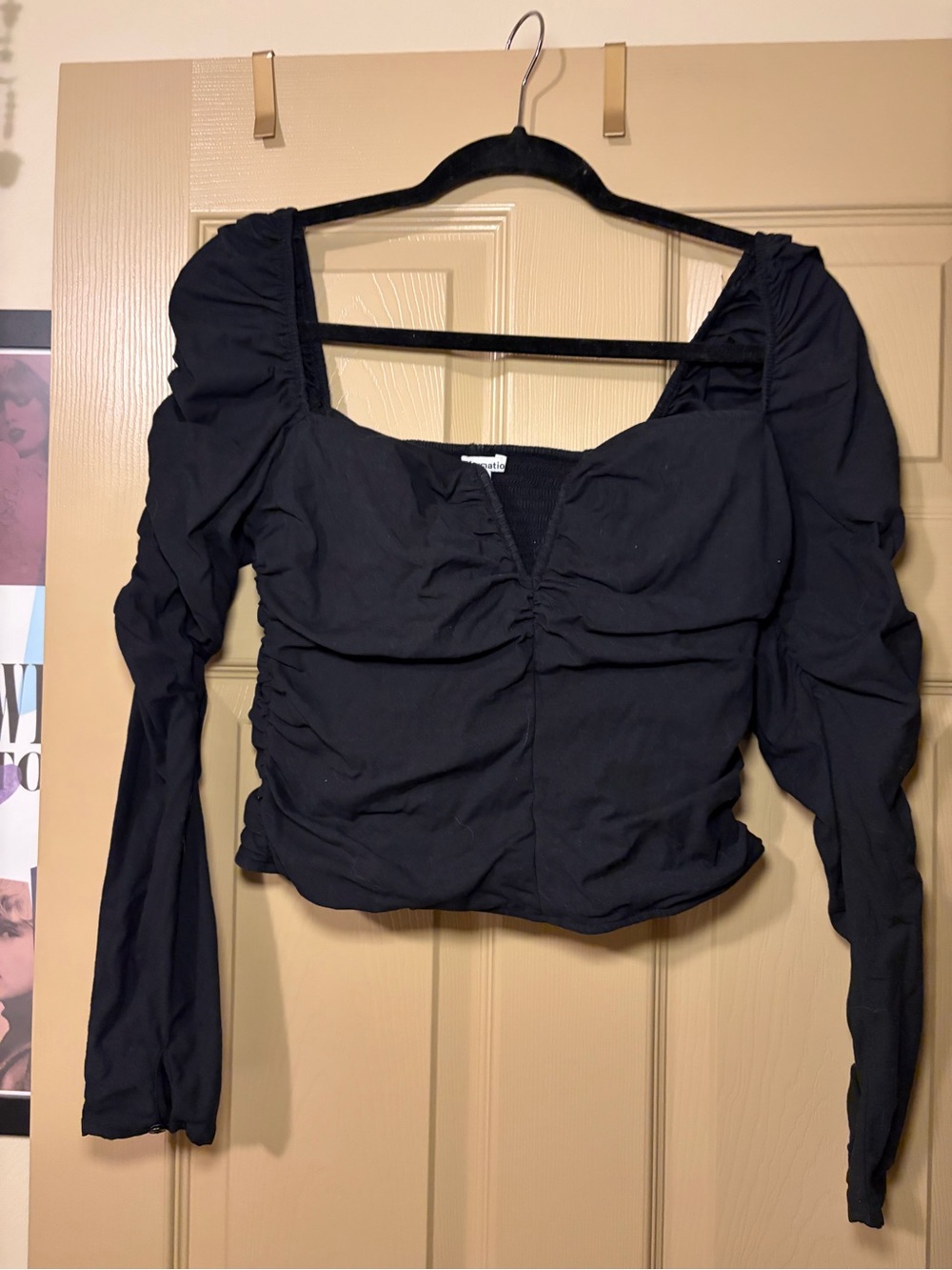 Reformation Black Ruched Long Sleeve Sweetheart Top